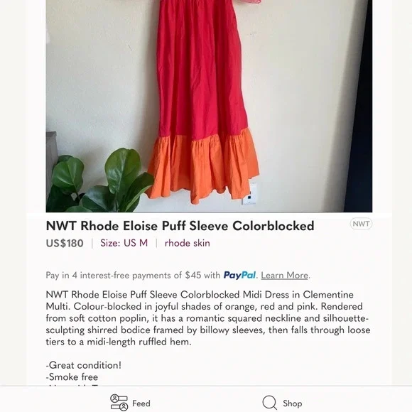 NWT Rhode Eloise Puff Sleeve Colorblocked Midi Dress  in Clementine Multi - Picture 6 of 6
